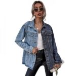 Shirt Collar Blue Cotton Coat - Image 3